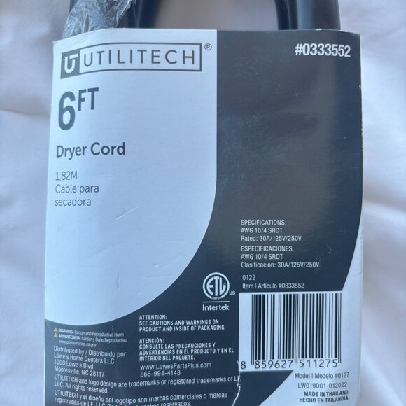 UTILITECH 6 FT DRYER CORD - Picture 3 of 4